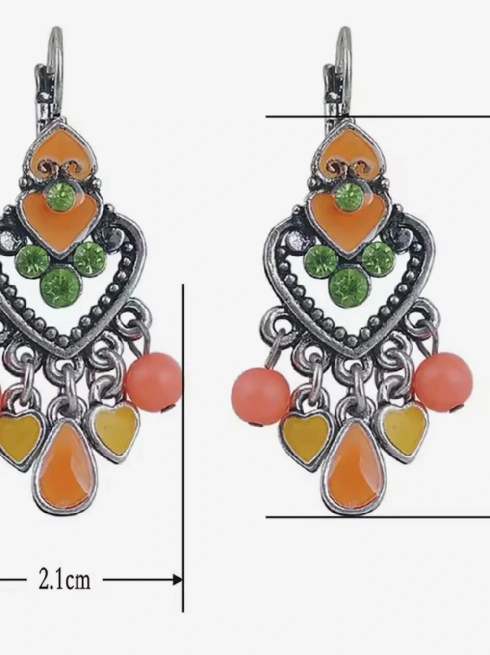 NEW Bohemian Orange & Green Heart Dangle Earrings